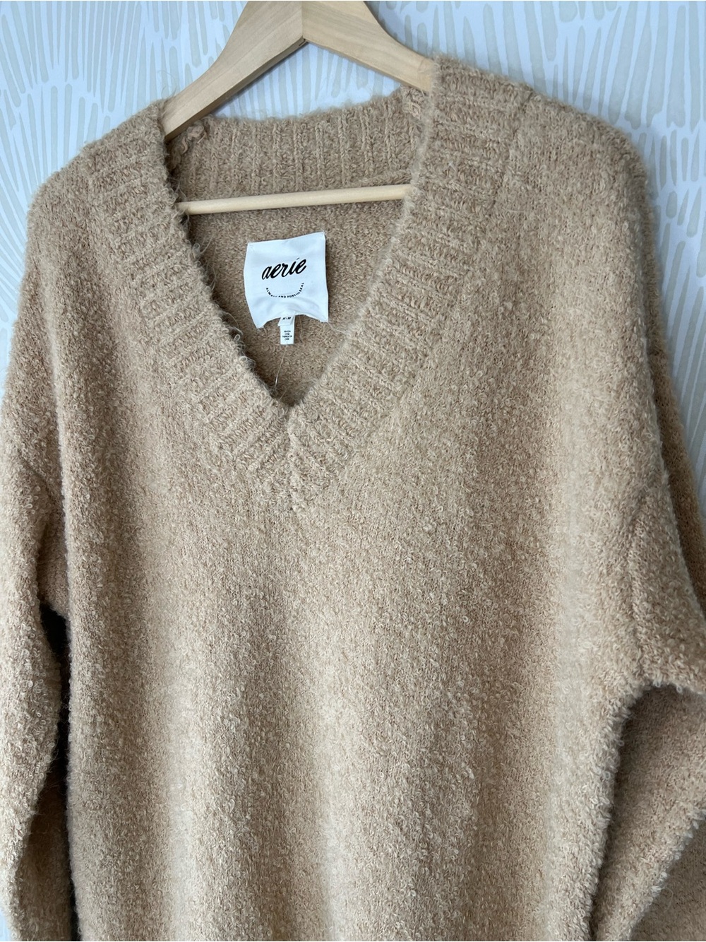 aerie Cozy V-Neck Sweater in Camel - Picture 4 of 13
